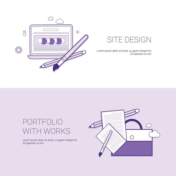 Website Design en Portfolio met werken sjabloon Banner met kopie ruimte — Stockvector