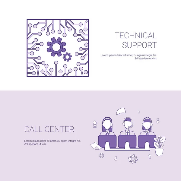 Supporto tecnico e call center Concetto di servizio Banner Web Template con spazio di copia — Vettoriale Stock