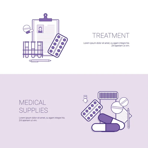 Tratment And Medical Supplies Concept Template Web Banner With Copy Space — Stock Vector