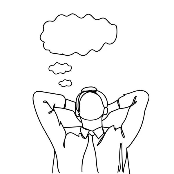 Doodle homem de negócios sentado na cadeira do escritório sonhando ou tendo descanso —  Vetores de Stock