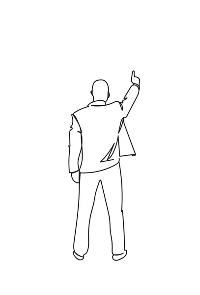 Back Rear View Of Business Man Doodle Sketch Pointing Finger - Stok Vektor