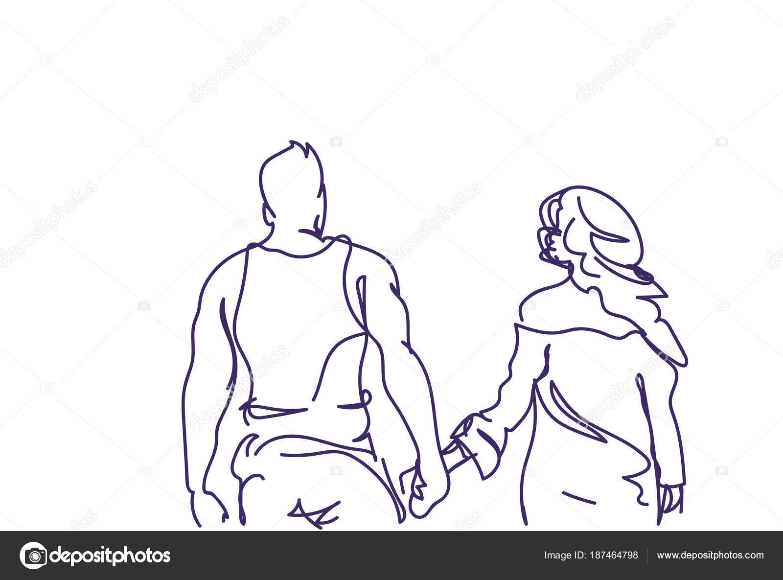 images Man Holding Woman From Behind Drawing doodle couple walk holding hands back rear view sketch man and woman over white background vector image by c mast3r vector stock 187464798