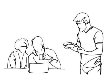 Strateji doodle iş adamları iş adamları iş birlikte oturan Ofis Büro toplantı beyin fırtınası üzerinde tartışmak