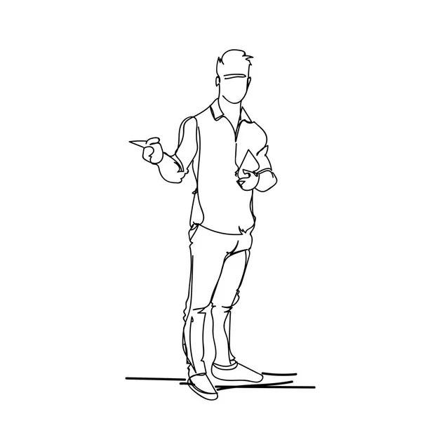 Doodle Business Man Point Finger Bosquejo de silueta masculina sobre fondo blanco — Archivo Imágenes Vectoriales