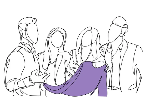 Группа друзей выбирает одежду Рисунок людей, говорящих держать свитер Мужчины и женщины Doodle Shopping — стоковый вектор