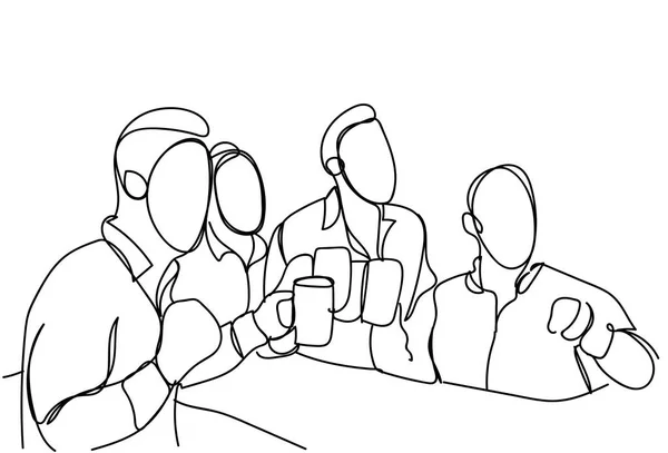 Group Of Sketch Men Drinking Beer Hold Glasses Doodle Male In Pub Or Bar Concept Toasting Party Or Celebration - Stok Vektor