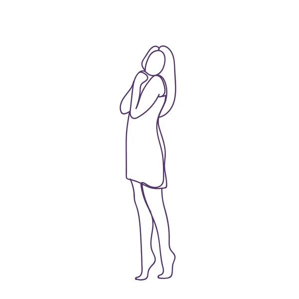 Belle femme silhouette caniche, portrait de fille pleine longueur isolé sur fond blanc — Image vectorielle