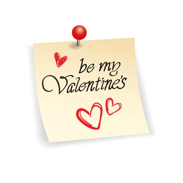 Día de San Valentín etiqueta tipografía nota con texto dibujado a mano y pin aislado sobre fondo blanco — Vector de stock