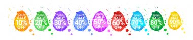 Boya Splash arka plan tasarlamak tatil yumurta Paskalya satış çıkartmaları kümesi işaretler indirimler
