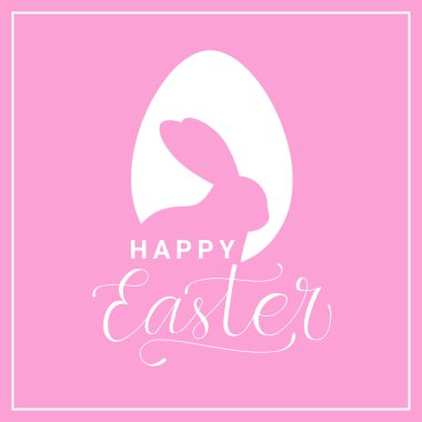 Mutlu Paskalya kartı Bunny siluet ve elle çizilmiş hat yazı ile