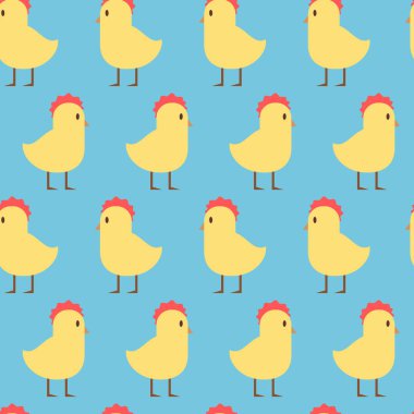 Paskalya Seamless modeli ile mavi arka plan üzerinde sevimli sarı tavuk