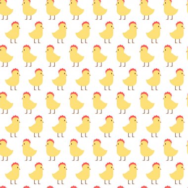 Beyaz arka plan üzerinde sevimli sarı tavuk Paskalya Seamless Modeli