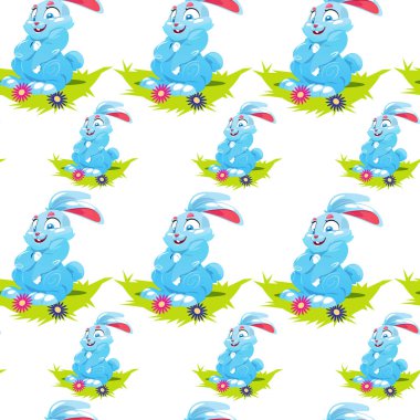 Paskalya Seamless modeli ile sevimli tavşan çim Witn yumurta beyaz arka plan üzerinde