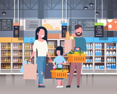 Anne kızıyla süpermarket satın alma taze bakkal ürünleri, tüketim kavramı alışveriş