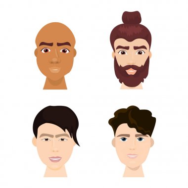 Çeşitli Hipster adam kümesi sakalları ve son moda saç modelleri izole simgesi toplama ile karşı karşıya