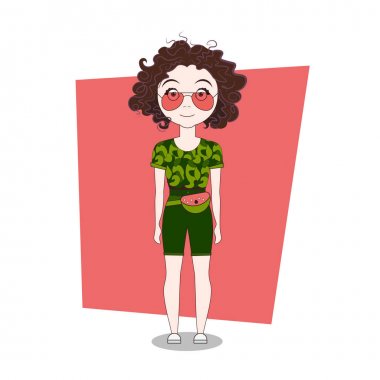 Sevimli çizgi Hipster kız Modern rahat kıyafetler
