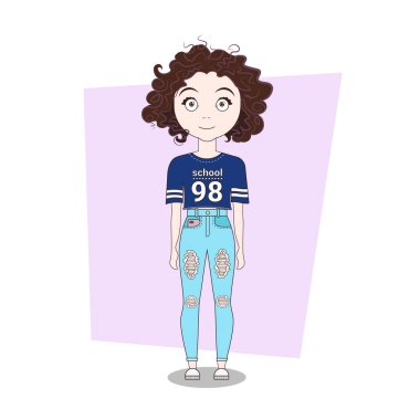 Çizgi film Hipster kız Doodle Modern rahat kıyafetler
