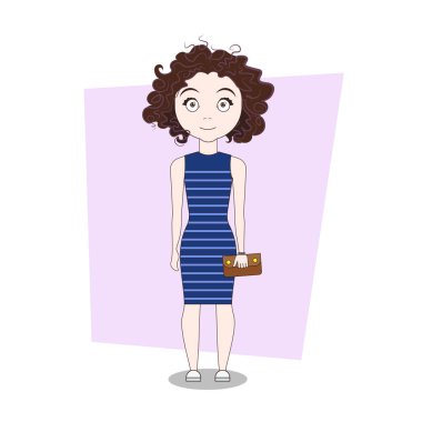 Sevimli çizgi kız Doodle şık elbise