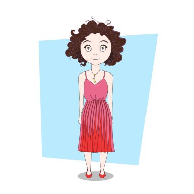 Çizgi film Hipster kız Doodle şık elbise