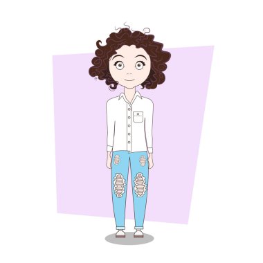 Modern şık giysileri sevimli çizgi Hipster kızı