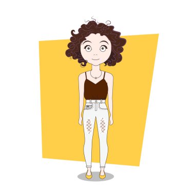 Şirin Doodle Hipster elbiseleri kıvırcık kız çizgi film
