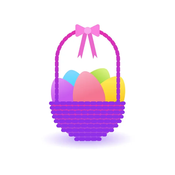 Cesta de Pascua con huevos de colores icono aislado — Vector de stock