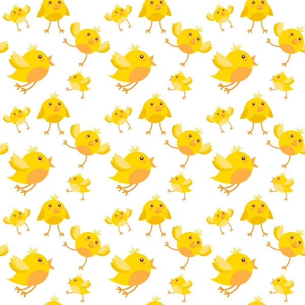 Påsk sömlösa mönster med gula kyckling på vit bakgrund — Stock vektor