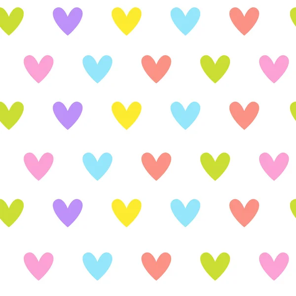 Χαριτωμένο μοτίβο άνευ ραφής με πολύχρωμα καρδιά σχήματα στολίδι σε λευκό φόντο — Διανυσματικό Αρχείο