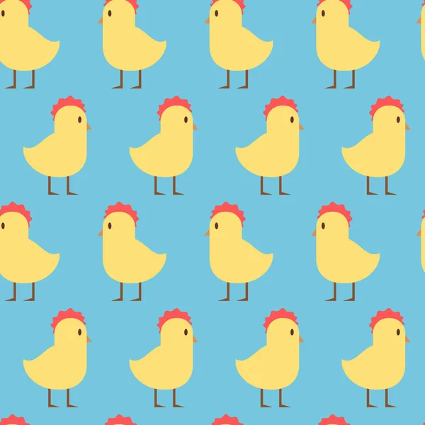 Påsk sömlösa mönster med söt gul kyckling på blå bakgrund — Stock vektor