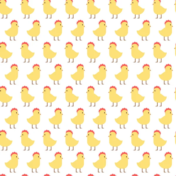 Påsk sömlösa mönster med söt gul kyckling på vit bakgrund — Stock vektor