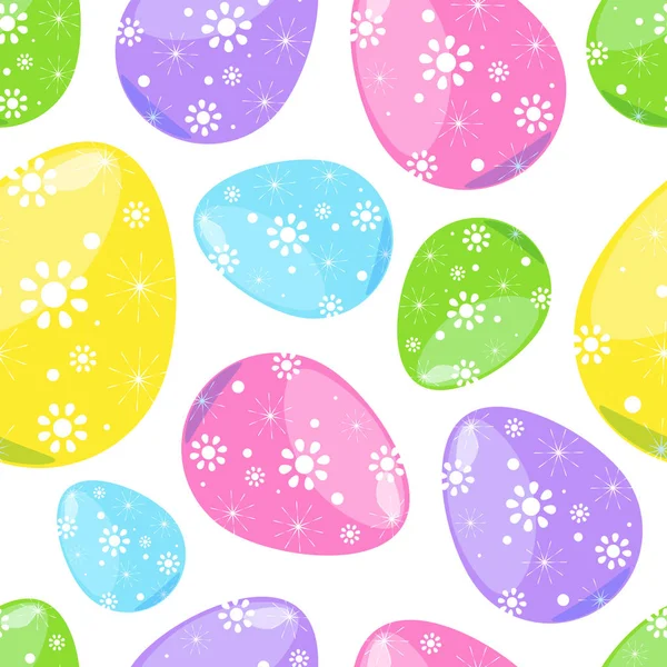 Modèle sans couture avec oeufs de Pâques colorés sur fond blanc — Image vectorielle
