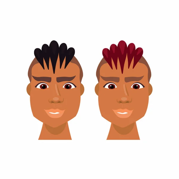 Set bir Hipster Afro-Amerikan erkek yüz Trendy saç modeli ile izole simgeler — Stok Vektör