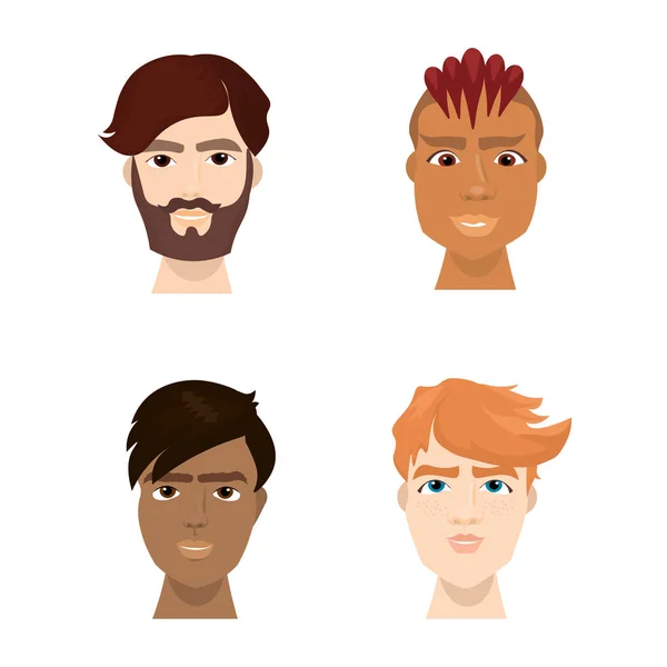 Mix Race Hipster Male Faces Set With Trendy Beards And Haircuts Isolated Icon Collection — Stock Vector