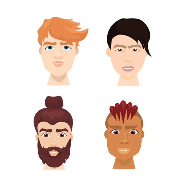 Diverse Hipster Male Faces Set With Stylish Beards And Haircuts Isolated Avatars Collection — Stock Vector