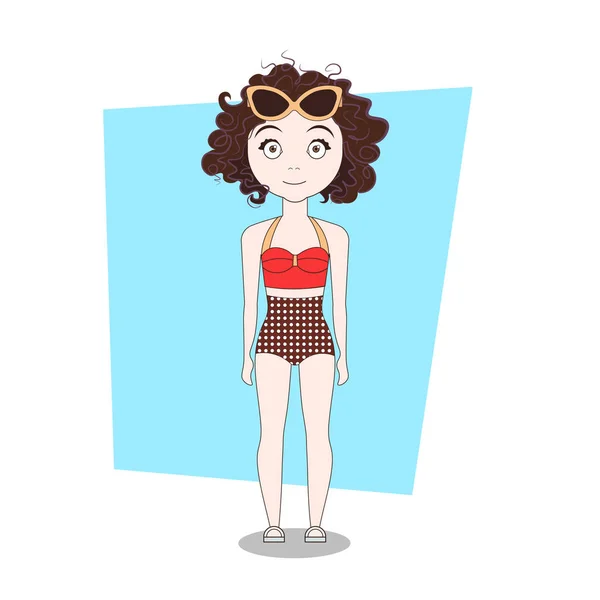 Bonito cartoon encaracolado menina no Hipster roupas — Vetor de Stock