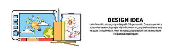 Concepto de desarrollo de ideas de diseño gráfico Banner horizontal con espacio de copia — Archivo Imágenes Vectoriales