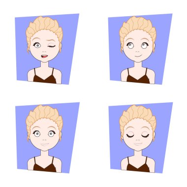 Sarışın kız yüz ifadeleri kümesi farklı yüz duygular olan kadın