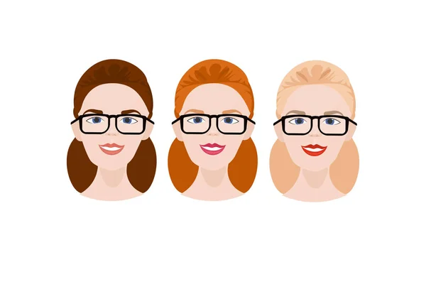 Набор женщин в очках Икона женского лица Аватар — стоковый вектор