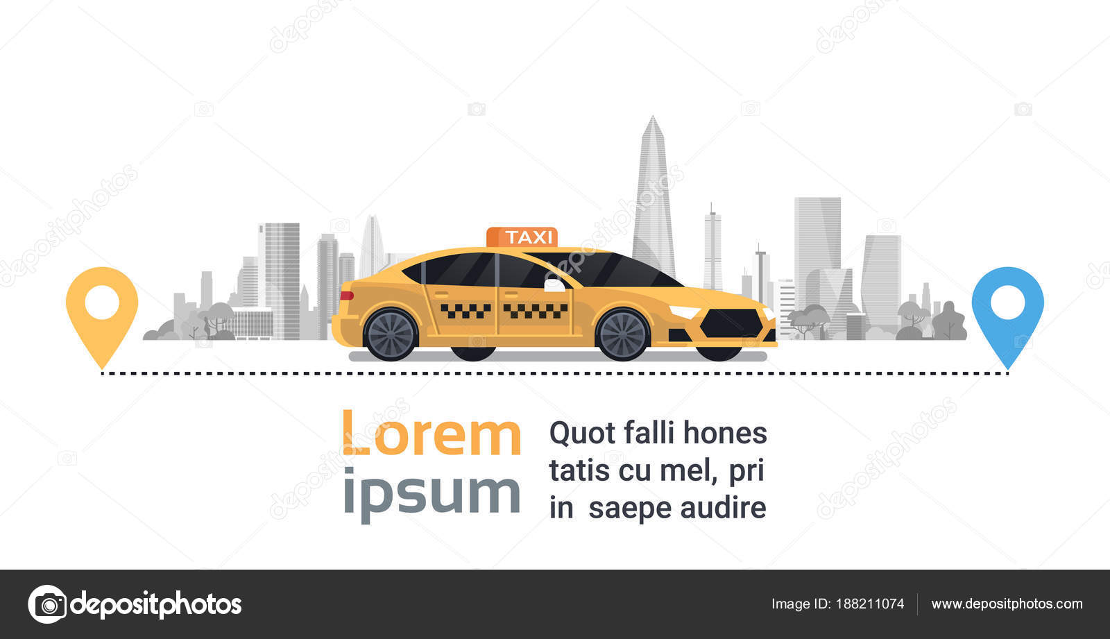 Ilustración de Servicio De Taxi Automóvil Amarillo Sobre Fondo