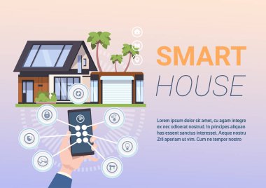 Akıllı ev sistemi kavram Smartphone ile kontrol App Holding eller ile