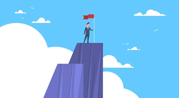 Homme d'affaires grimpé montagne, chef d'entreprise sur le concept supérieur de victoire et de succès — Image vectorielle