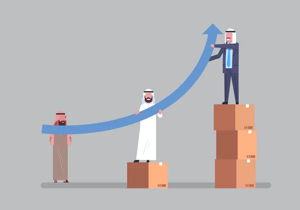 アラブのビジネスマンのグループの成長とチームワークの概念を高める金融矢印 — ストックベクタ