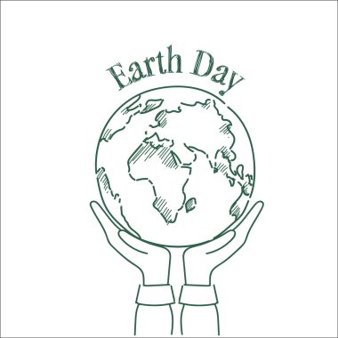 El Holding kroki gezegen, Dünya Günü tebrik kartı tasarımı mutlu tatil Poster elle çizilmiş