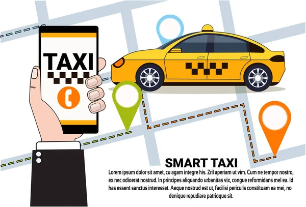 Intelligens Taxi szolgáltatás Online taxi rendelés okos telefon App — Stock Vector