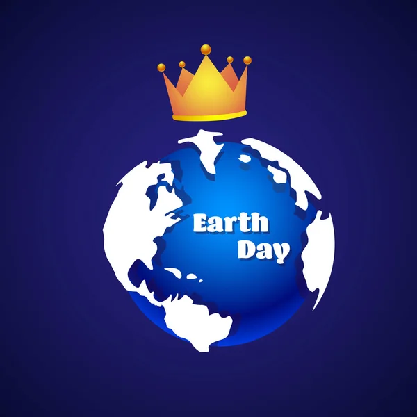 Earth Day Card mit Planet in goldener Krone Ökologie Schutz Urlaubskonzept — Stockvektor