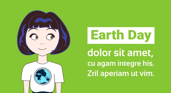 Earth Day Holiday Concept Young Girl Wearing T-Shirts With Globe Image