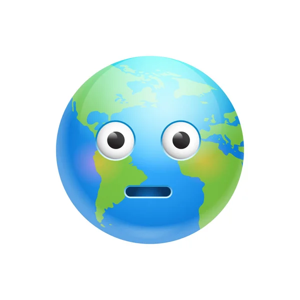Cartoon Earth cara conmocionada emoción icono divertido planeta expresión aislado — Archivo Imágenes Vectoriales
