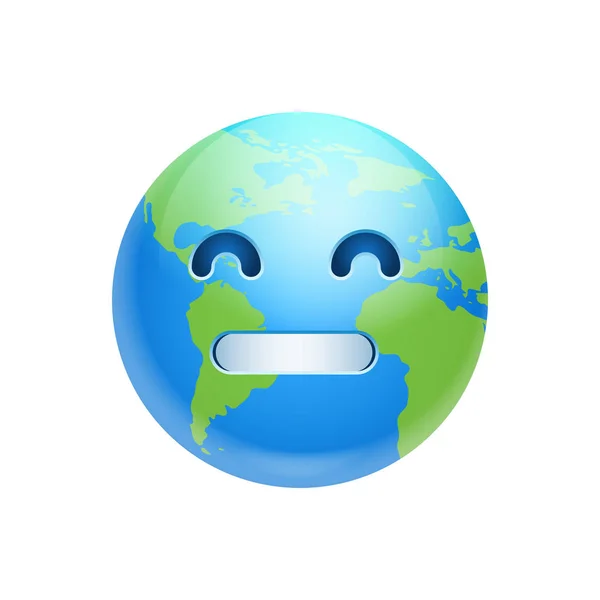 Cartoon Earth Face Sad Emotion Icon Funny Planet Depressed Expression Isolated