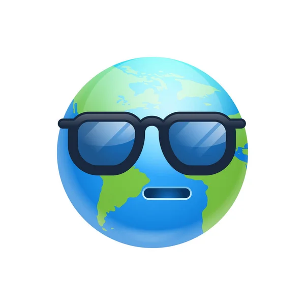 Cartoon Erde Gesicht traurige Emotion Ikone lustiger Planet in Sonnenbrille Ausdruck isoliert — Stockvektor