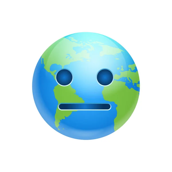 Cartoon Earth Face Sad Emotion Icon Funny Planet Depressed Expression Isolated — Stock Vector